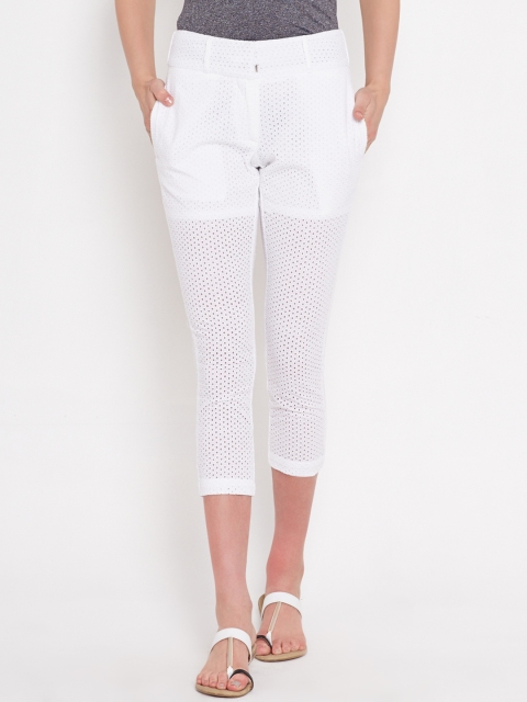 

American Swan White Schiffli Embroidered Cropped Trousers