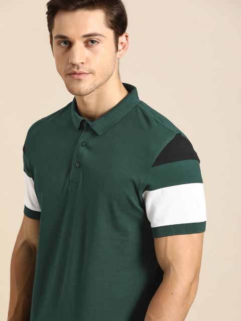 

ether Men Green Solid Pure Cotton Polo Collar T-shirt