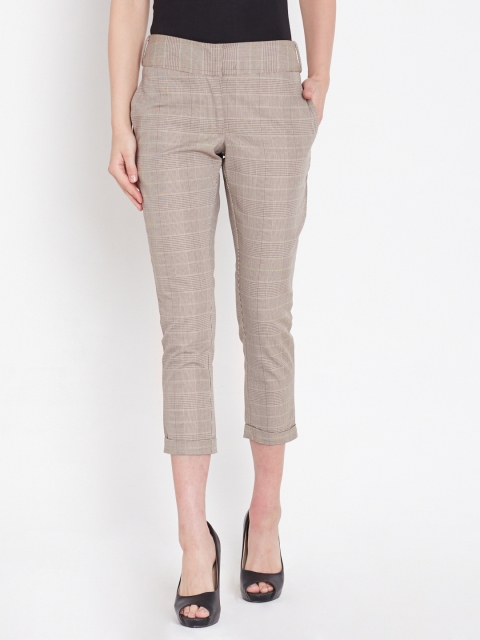 

American Swan Brown Self-Checked Cropped Trousers