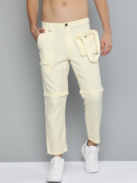 

Kook N Keech Men Cream-Colored Pure Cotton Convertible Regular Fit Solid Trousers