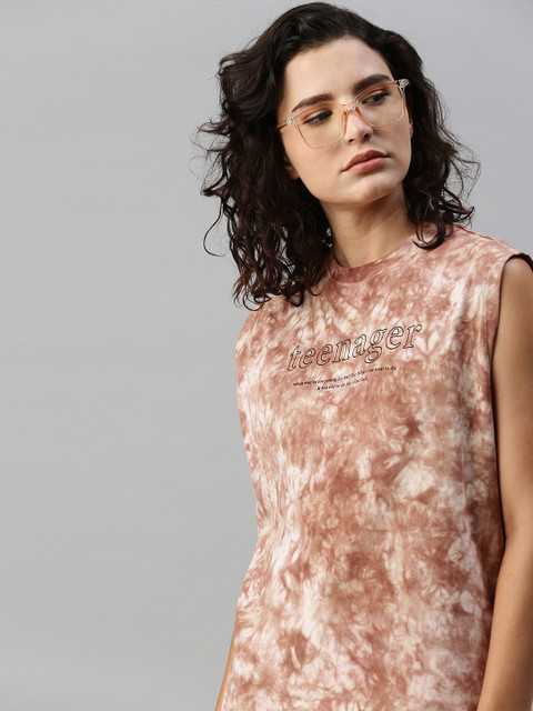 

Kook N Keech Women Brown White Tie and Dye Pure Cotton T-shirt