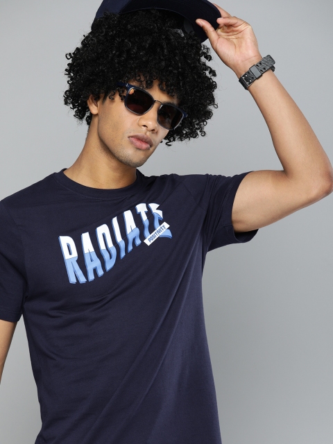

Kook N Keech Men Navy Blue Printed Round Neck Pure Cotton T-shirt
