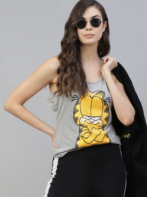 

Kook N Keech Garfield Grey Melange & Mustard Yellow Graphic Printed Tank Top