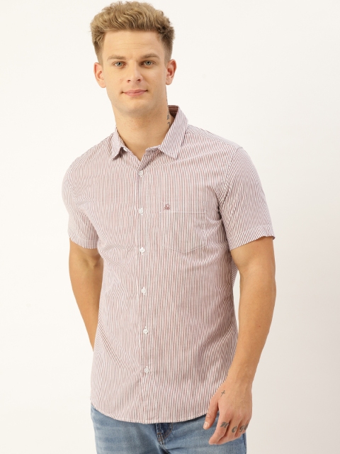 

United Colors of Benetton Men White & Burgundy Slim Fit Striped Casual Shirt