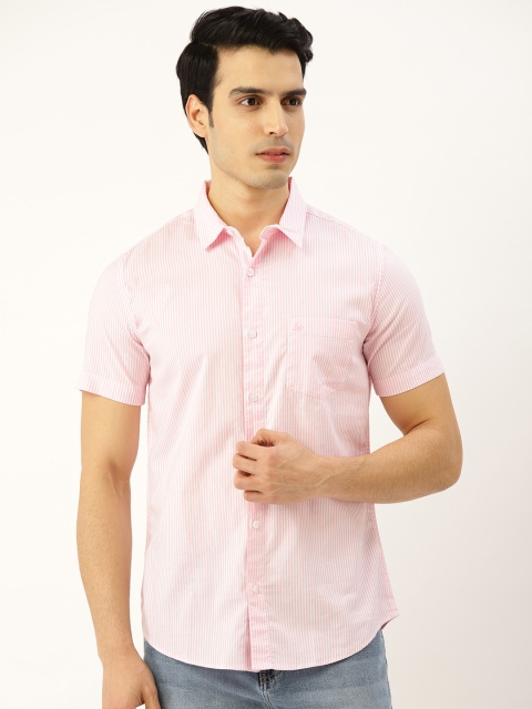 

United Colors of Benetton Men Pink & White Oxford Cotton Slim Fit Striped Casual Shirt