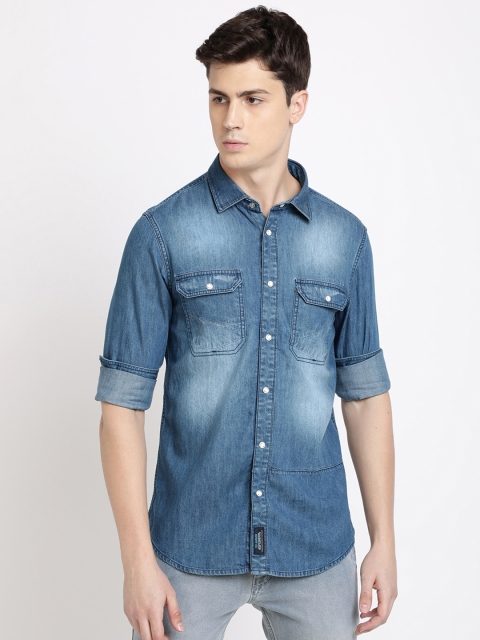 

TED HARBOR Men Blue Slim Fit Faded Casual Shirt