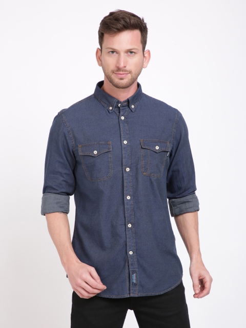 

TED HARBOR Men Blue Slim Fit Solid Casual Shirt
