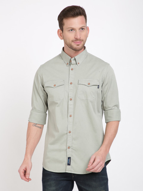 

TED HARBOR Men Green Slim Fit Solid Casual Shirt