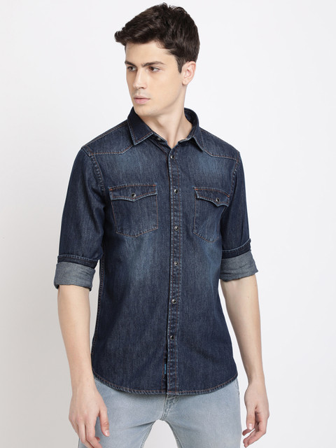 

TED HARBOR Men Blue Slim Fit Faded Casual Shirt
