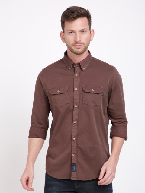 

TED HARBOR Men Brown Slim Fit Solid Casual Shirt