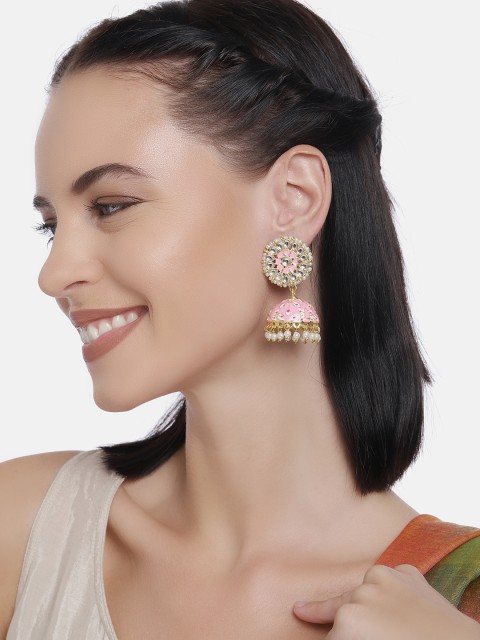 

LAIDA Gold-Plated & Pink Embellished Dome Shaped Jhumkas