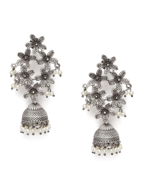 

LAIDA Silver-Plated Oxidized Dome Shaped Jhumkas