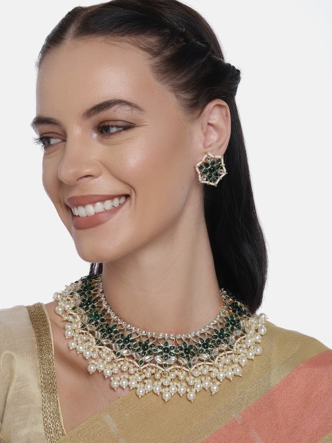 

LAIDA Green Gold-Plated Handcrafted Floral Jewellery Set