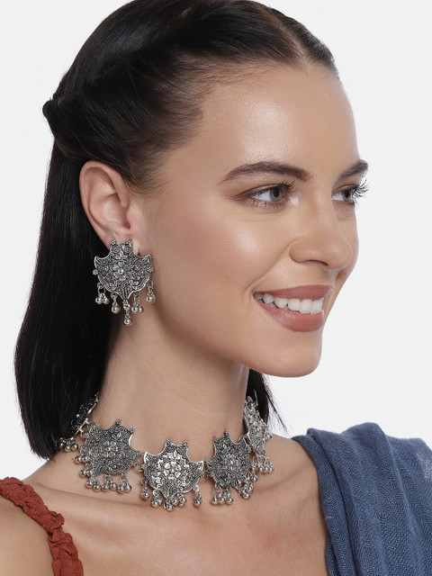 

LAIDA Silver-Plated Oxidized Handcrafted Jewellery Set