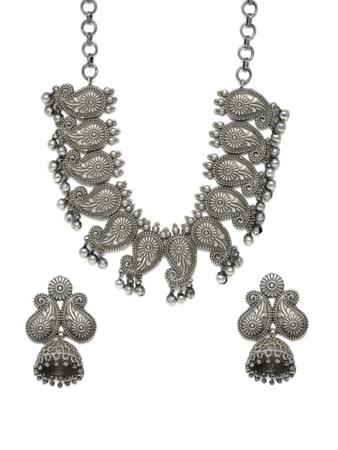 

LAIDA Silver-Plated Oxidized Handcrafted Paisley Jewellery Set