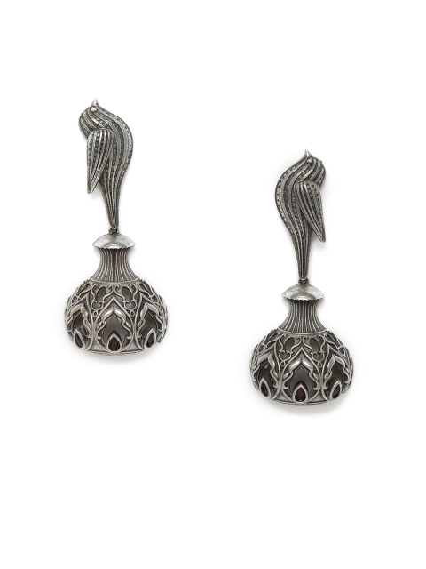 

LAIDA Silver-Plated Bird Shaped Oxidized Drop Earrings