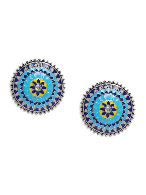 

LAIDA Turquoise Blue Silver-Plated Circular Handcrafted Studs