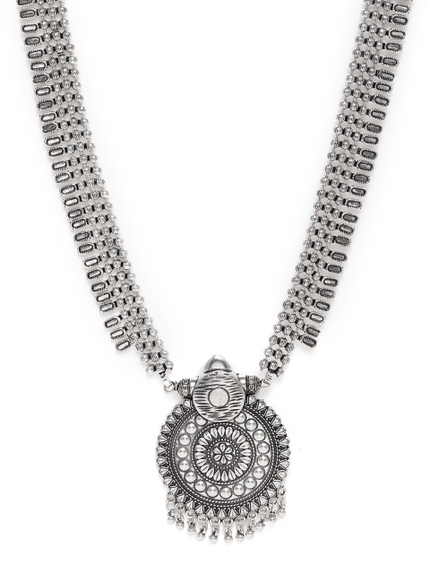 

LAIDA Silver-Plated Oxidized Ball Mala Pendant Necklace