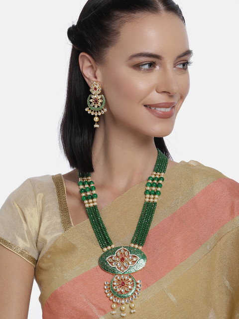 

LAIDA Gold-Plated And Green Kundan Studded Jewellery Set
