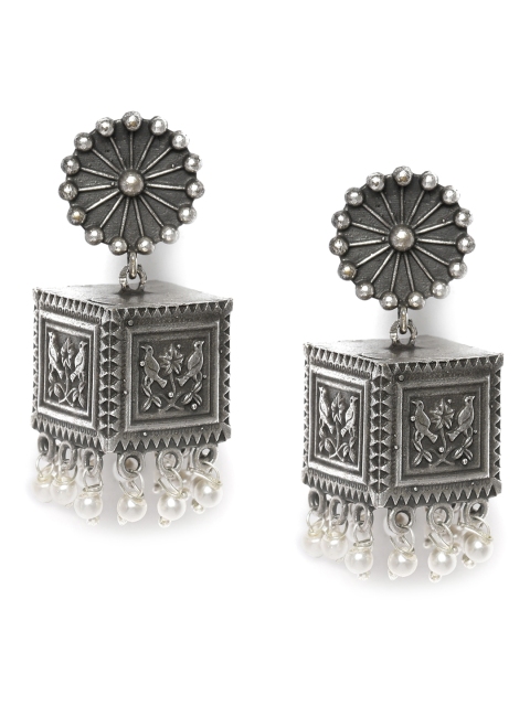 

LAIDA Silver-Plated Oxidized Geometric Jhumkas