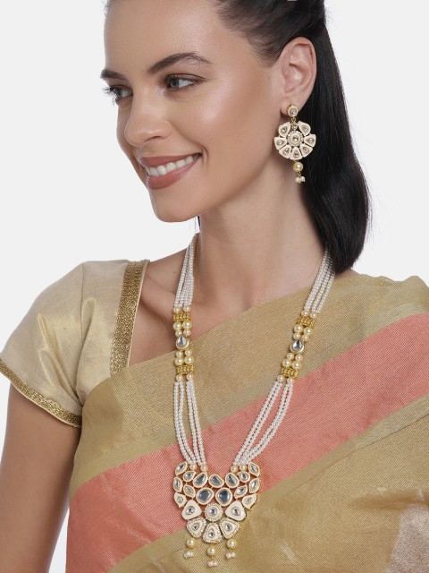 

LAIDA Gold-Plated And White Handcrafted False Ruby Studded Jewellery Set