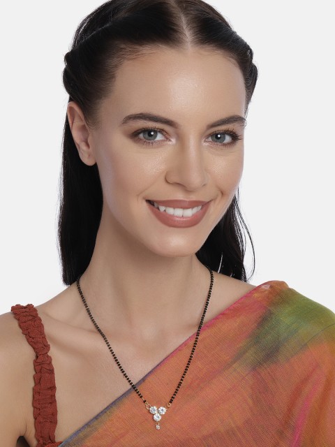 

LAIDA Black Gold-Plated Beaded AD Stone Mangalsutra