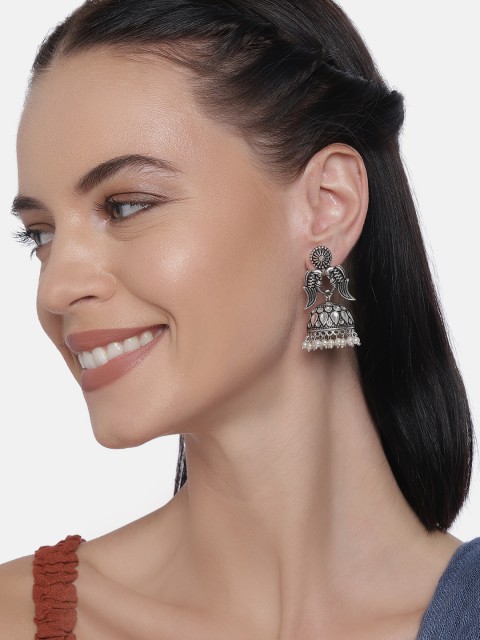 

LAIDA Silver-Plated Dome Shaped Oxidized Jhumkas