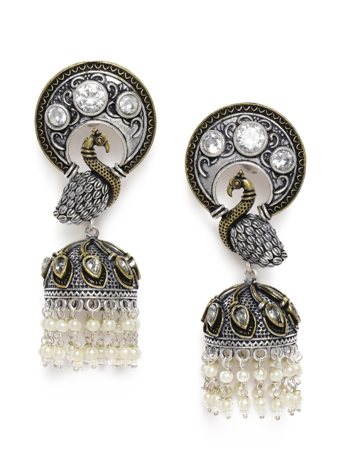 

LAIDA Silver-Plated Dome Shaped Oxidized Jhumkas