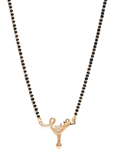 

LAIDA Black Gold-Plated AD Studded Love Textured Mangalsutra