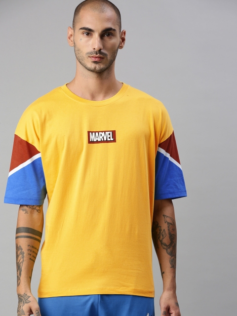 

Kook N Keech Marvel Men Yellow & White Typography Printed T-shirt