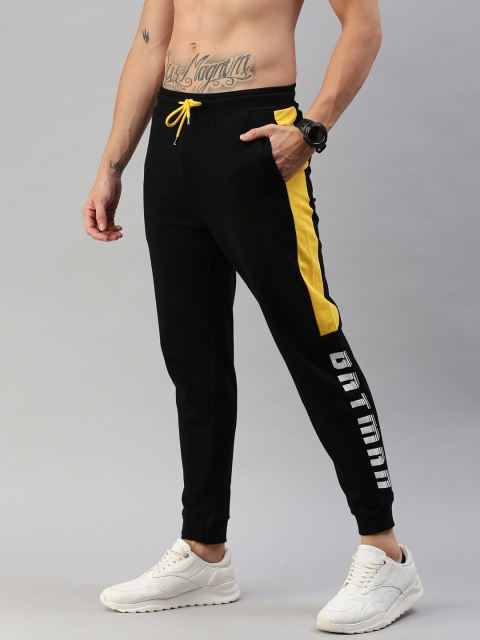 

Kook N Keech Batman Men Black Solid Pure Cotton Joggers with Side Print Detail