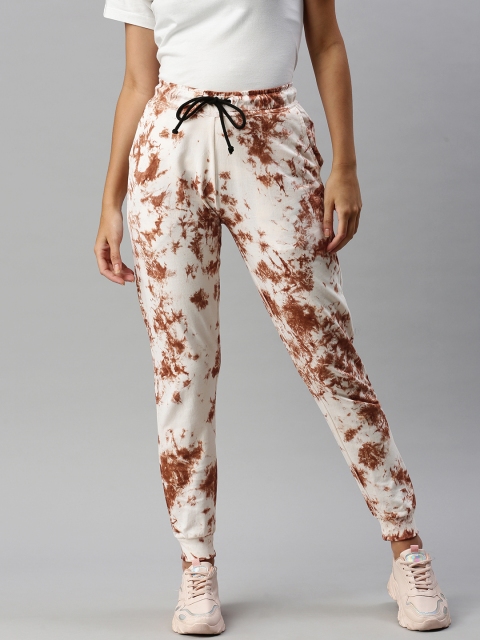 

Kook N Keech Women White & Brown Tie & Dye Dyed Joggers