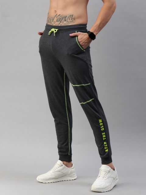 

Kook N Keech Men Charcoal Grey Solid Pure Cotton Joggers with Printed Detailing