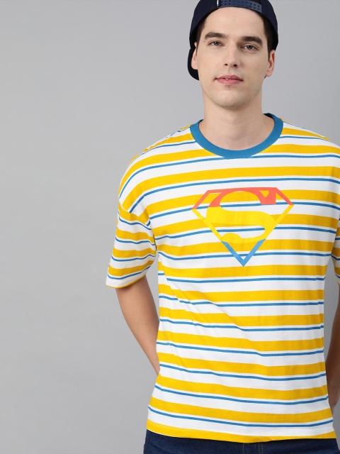 

Kook N Keech Superman Men Yellow White Superman Striped Pure Cotton T-shirt