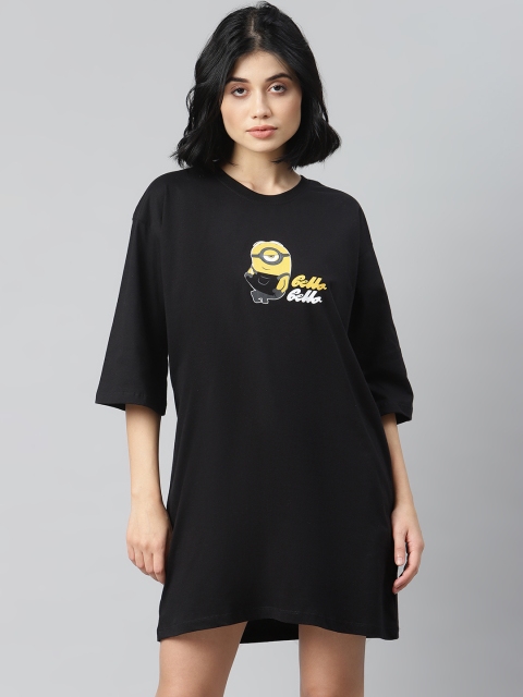 

Minions by Kook N Keech Women Black Cotton Printed Detail T-shirt Dress