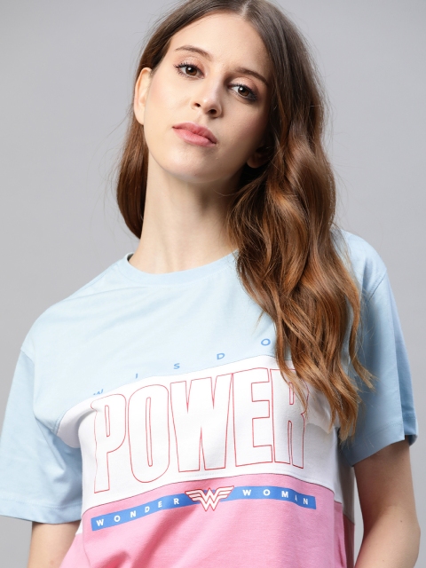 

Wonder Woman Women Blue & White Wonder Woman Colourblocked T-shirt