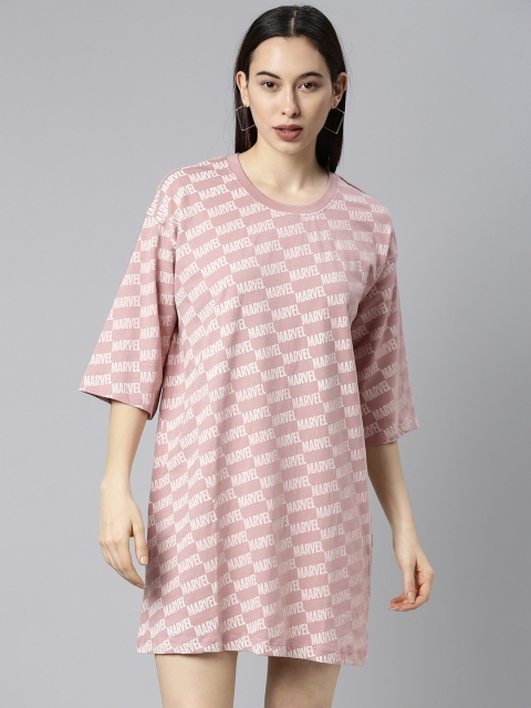 

Kook N Keech Marvel Pink Pure Cotton Brand Logo Print T-shirt Dress