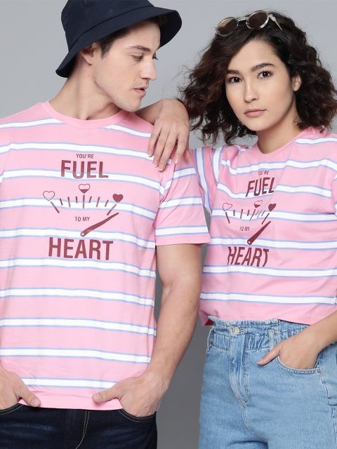 

Kook N Keech Women Pink & White Pure Cotton Striped Round Neck T-shirt