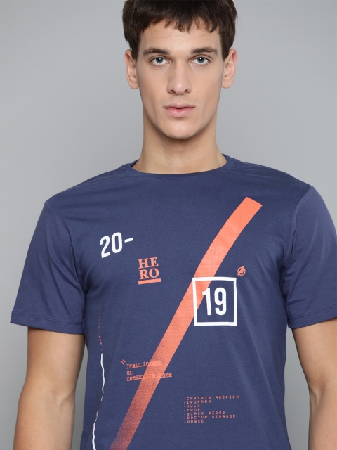 

Kook N Keech Men Navy Blue Printed Pure Cotton Round Neck T-shirt