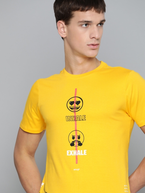 

Kook N Keech Emoji Men Yellow Printed Pure Cotton Round Neck T-shirt