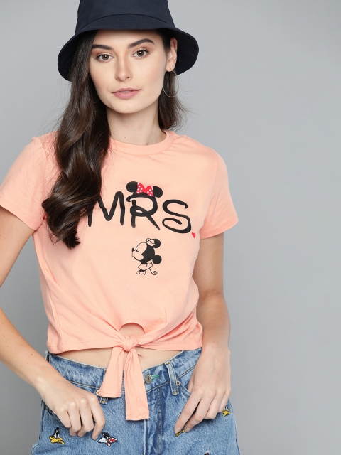 

Kook N Keech Disney Women Peach-Coloured Pure Cotton Minie Mouse Print Top