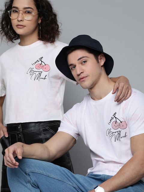 

Kook N Keech Men White Peach-Coloured Pure Cotton Dyed Round Neck Pure Cotton T-shirt