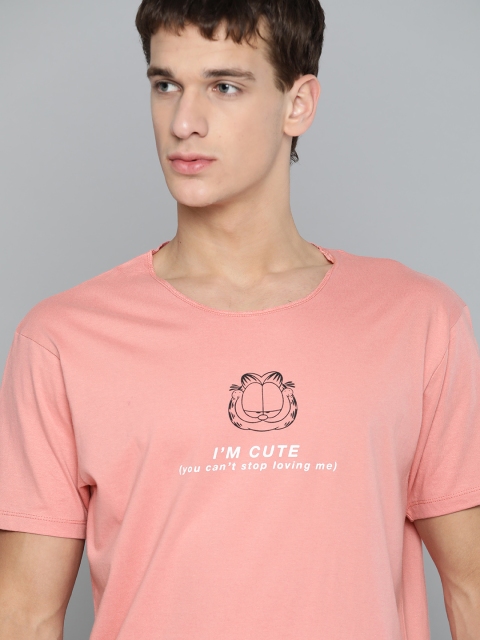 

Kook N Keech Garfield Men Pink & Black Printed Cotton Round Neck T-shirt