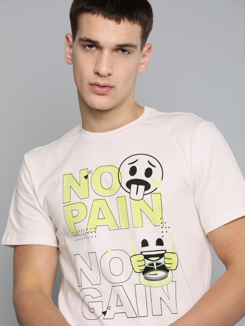 

Kook N Keech Emoji Men Peach-Coloured Printed Round Neck Pure Cotton T-shirt