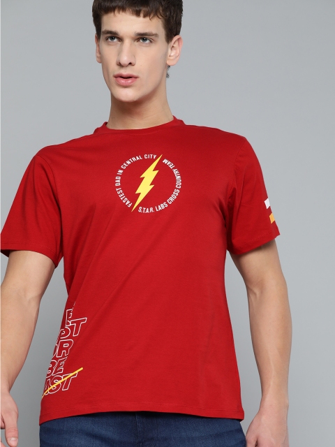

DC by Kook N Keech Men Red Pure Cotton Printed Round Neck Pure Cotton T-shirt