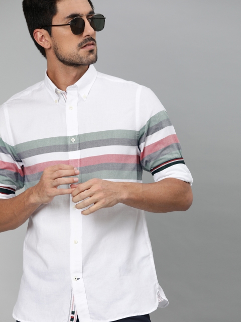 

Tommy Hilfiger Men White & Grey Regular Fit Striped Casual Shirt