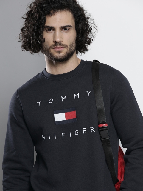 

Tommy Hilfiger Men Navy Blue Logo Embroidered Pullover Sweatshirt