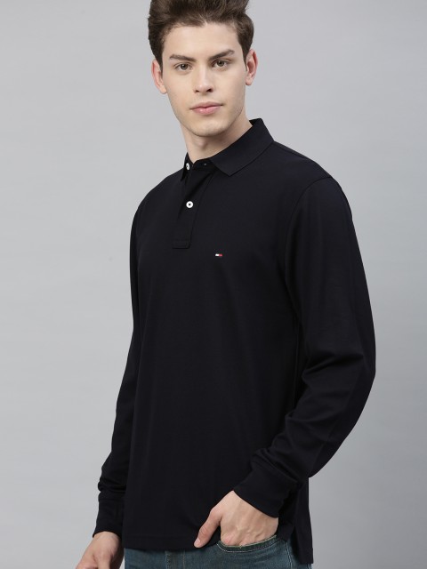 

Tommy Hilfiger Men Navy Blue Solid Polo Collar T-shirt