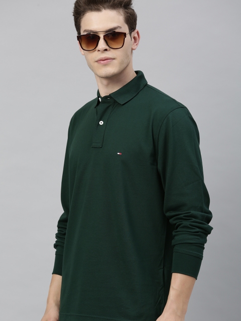 

Tommy Hilfiger Men Green Solid Polo Collar T-shirt