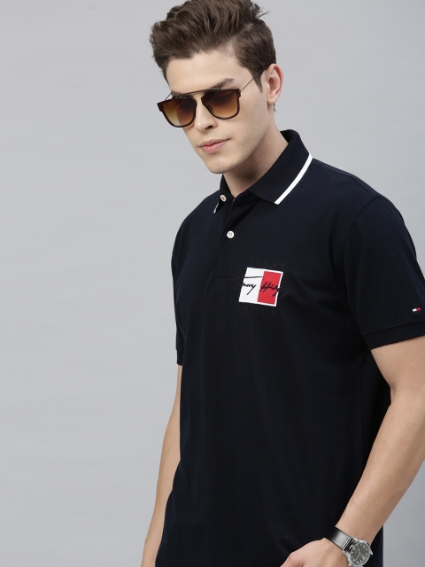 

Tommy Hilfiger Men Navy Blue Solid Polo Collar T-shirt